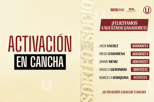 Socios ganadores de la activación a ras de cancha – Noche Crema